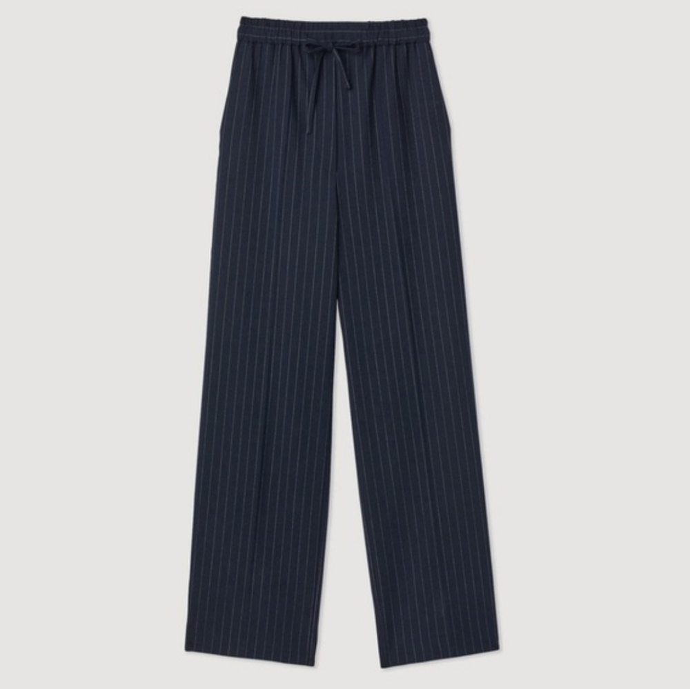 Sandro Wool Pinstripe Straight Leg Pants in Anthracite